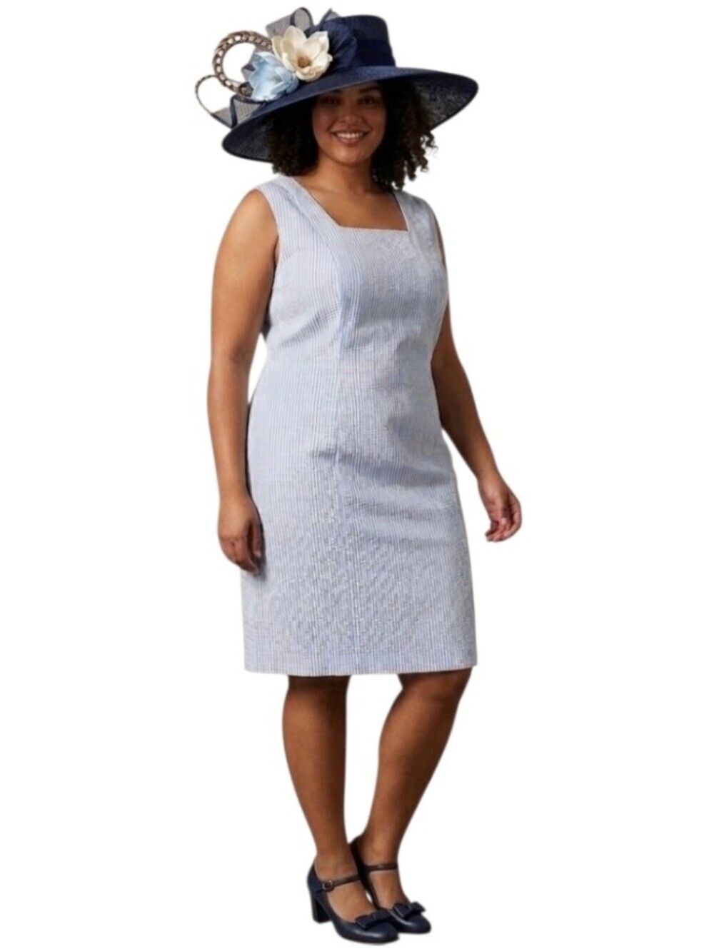 Seersucker Square Neck Dress